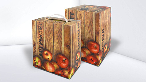 Wood-look cartons with apple print