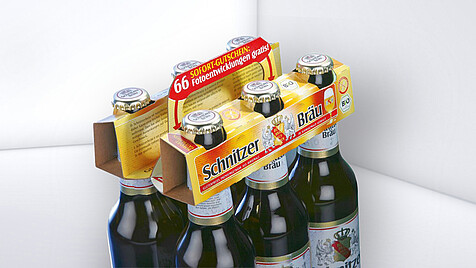 Printed cardboard bottle clip for 6 beer bottles